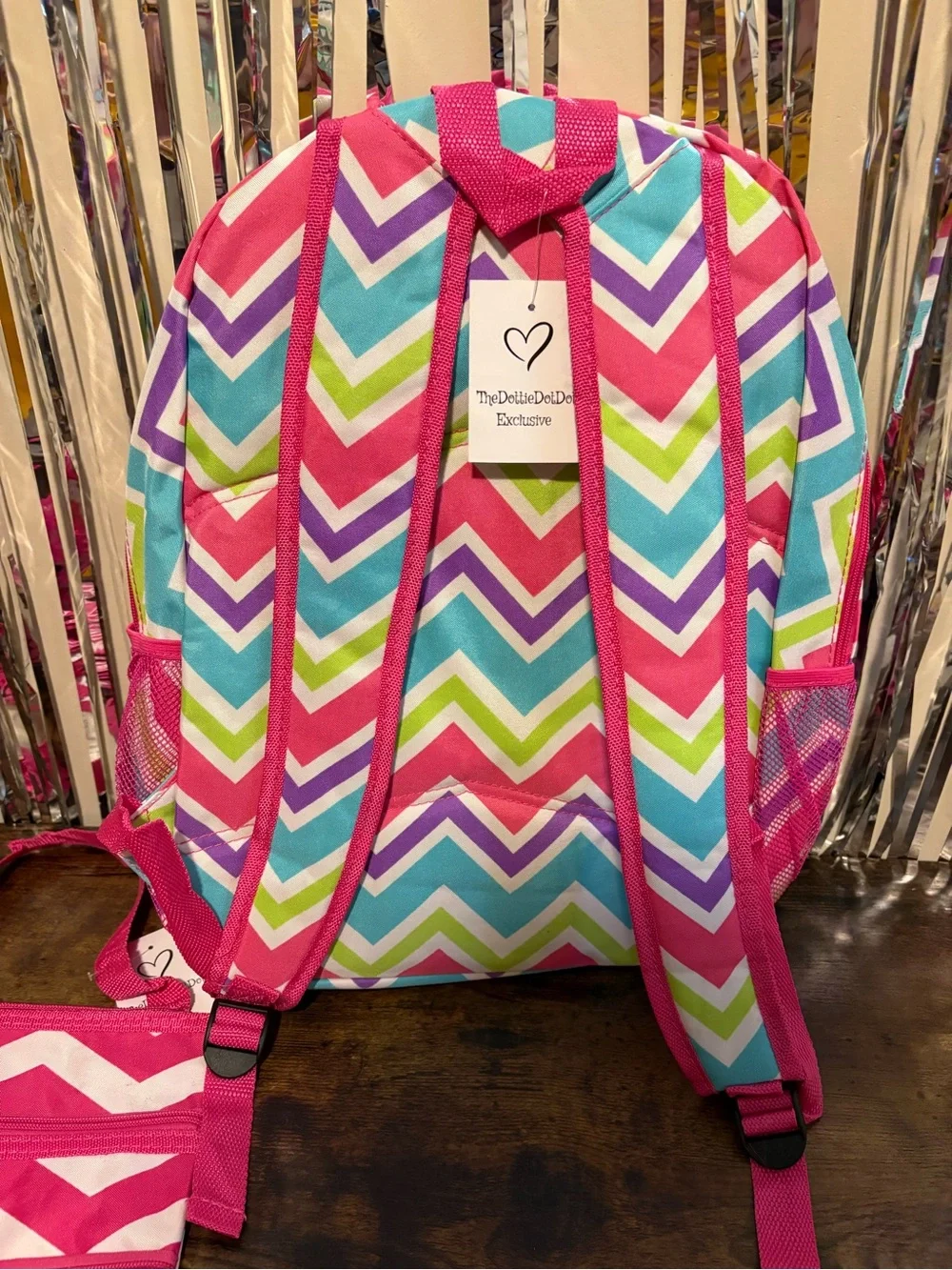 Chevron Full-Size Backpack and Crossbody Set - Pink Multi